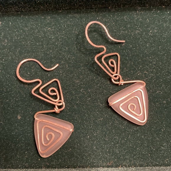 Sea Glass Silver Wire Wrapped Drop Earrings - Picture 4 of 10